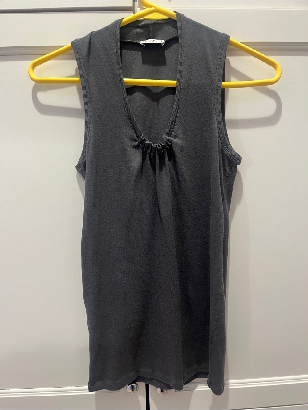Brunello Cucinelli Sleeveless dark gray V-Neck Tank with Front Gather